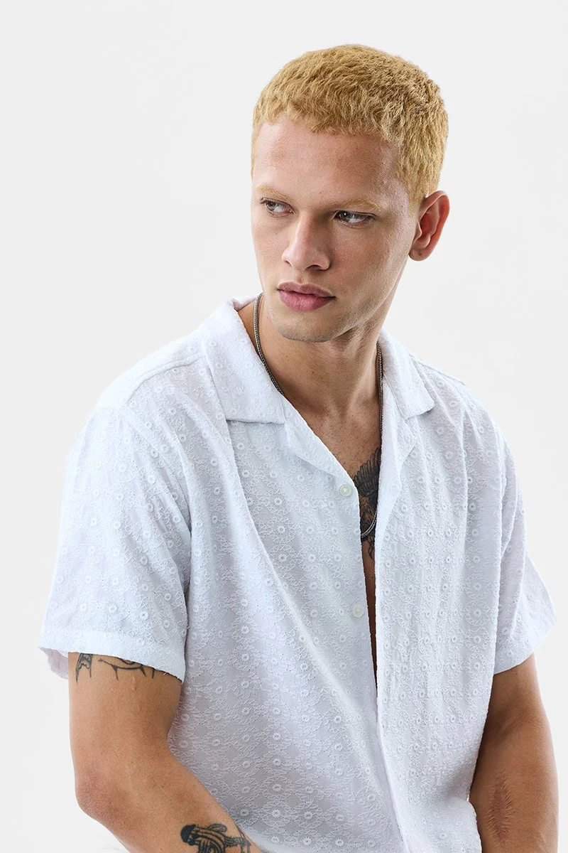 سنيتش White Textured Half Sleeve Boxy Shirt