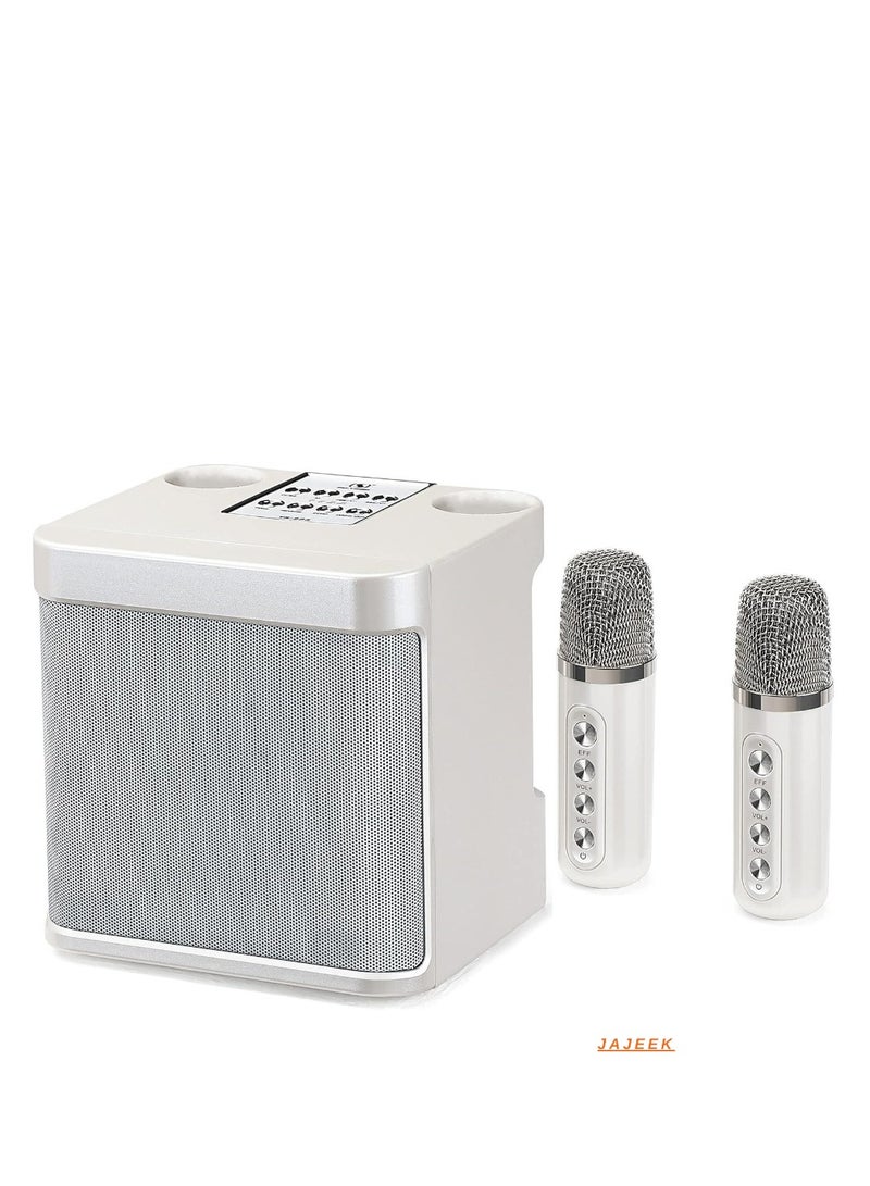 JAJEEK Rechargeable Speaker and Microphone Set | 1 HD Speaker & 2 Voice Changer Microphones | Portable High-Quality Deep Bass Stereo Sound Box | Ideal for Parties, Events, Karaoke, and Outdoor Fun (Beige) - Image 1