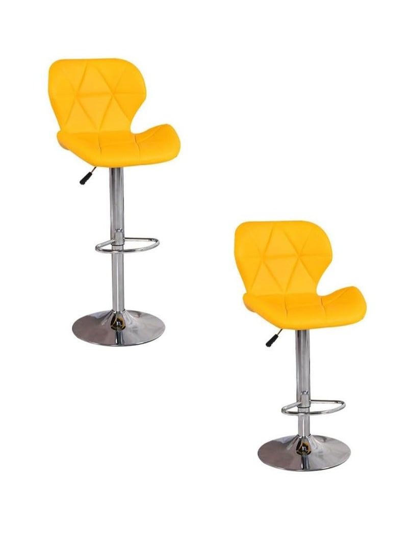 Generic Rotatable Bar Stool PU Leather Bar Chair Swivel Barstool with Back Metal Round Base High Chair Height Adjustable Seat Chair with Footrest for Pub Restaurant DiningRoom Kitchen Counter (D019-Yellow, 2)  - Image 1