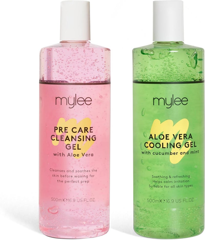 MYLEE Pre After Care Kit with Aloe Vera Gel 2x500ml Soothing Cooling Gel Pre After Waxing Set Skin Cleanser for All Skin Types