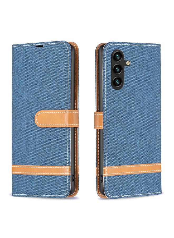 S-TOP Case For Samsung Galaxy A55 Color Block Denim Texture Leather Phone Case - Image 1