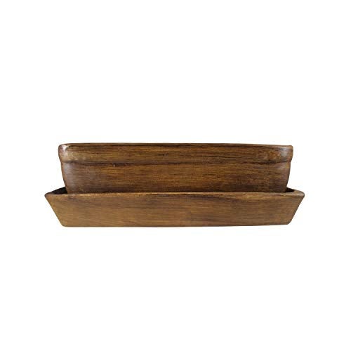 Lasaki Rectangle Shaped Antique Brown Ceramic Planter with Antique Tray | Mini Flower Plant Container/gamla for Indoor, Outdoor, Garden Decoration, Balcony & Office (rec003) - Image 1