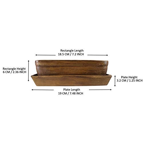 Lasaki Rectangle Shaped Antique Brown Ceramic Planter with Antique Tray | Mini Flower Plant Container/gamla for Indoor, Outdoor, Garden Decoration, Balcony & Office (rec003) - Image 4