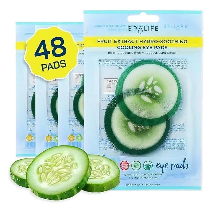 SpaLife Cooling Cucumber Eye Pads | Spa Gifts & Korean Dark Circles & Puffy Eyes Treatment | Nourishing Cucumber Eye Pads | Eye Mask for Puffy Eyes Daily Depuffing Eye Patches | 4 Packs of 12