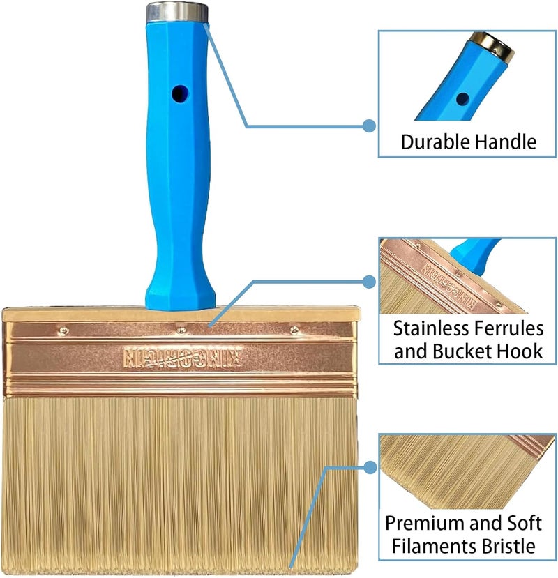 KingOrigin Deck Stain Brush, 6 Inch Deck Paint Brush with Threaded Handle for Extension Pole, Wide Large Brushes for Staining Wood, Fence, Walls, Lime Wash Paint Brush - Image 3