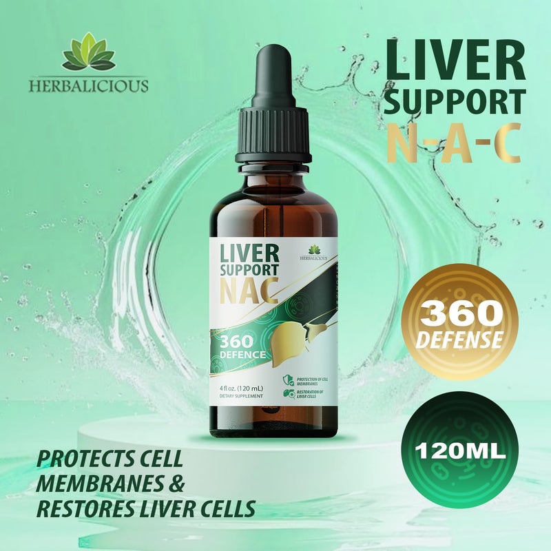 HERBALICIOUS دعم الكبد NAC 360 دفاع سائل لصحة الكبد مع NAC حليب الشوك الهندباء الهندباء الكركم تشانكا بيدرا جذر الشمندر زنك يدعم تطهير الكبد وتنظيفه صحة الخلايا 4 أونصة سائلة - Image 2