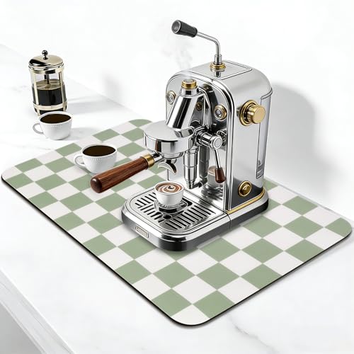 CooRug Checkered Dish Drying Mat for Kitchen Counter, Absorbent Non-Slip Coffee Mat, Heat Resistant Mat for Countertops Coffee Bar Decor 16" x 24" Green - Image 3