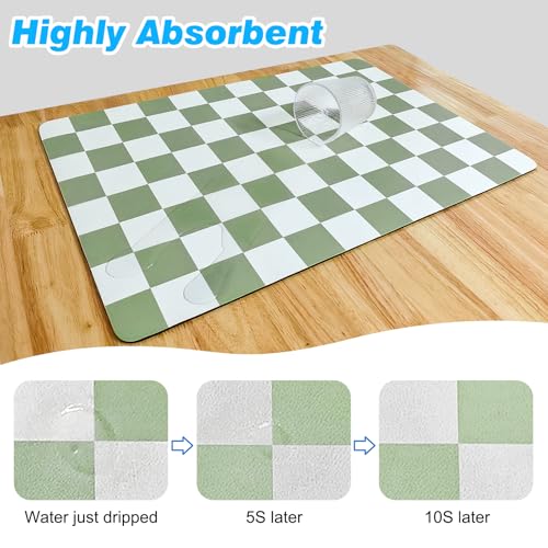 CooRug Checkered Dish Drying Mat for Kitchen Counter, Absorbent Non-Slip Coffee Mat, Heat Resistant Mat for Countertops Coffee Bar Decor 16" x 24" Green - Image 4