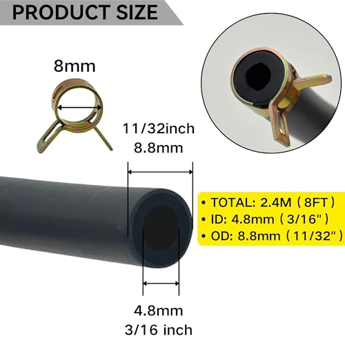 YGQ 3/16 inch ID Fuel Hose Line fit for Honda Kawasaki Kohler Briggs & Stratton Predator Champion Generac Small Engines Mini Bike ATV Generator with 20 Clamps 8 Feet - Image 2