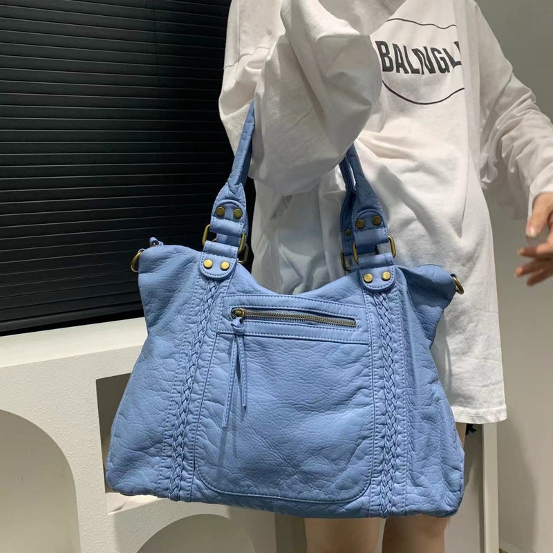 Women'S Fashion Y2K Vintage Motorcar Bag Large Capacity Washed Old Spice Girl Shoulder Crossbody Bag - Image 5