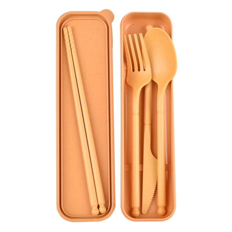 Camping Utensil Set Reusable Utensils Set with Case Plastic Cutlery Set Forks Spoon Tableware Chopsticks Portable Cutlery Set for Travel Picnic Camping or Daily Use Yellow