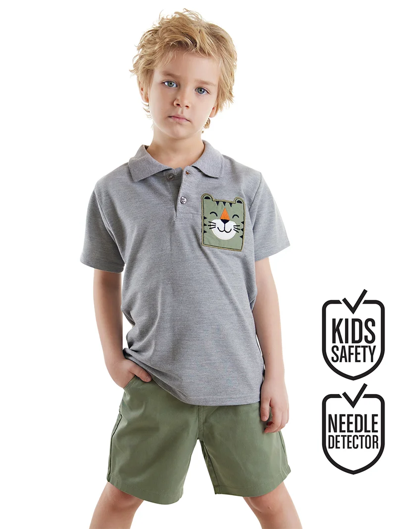 دينوكيدس طقم قميص بولو مطرز بنمر وشورت تويل