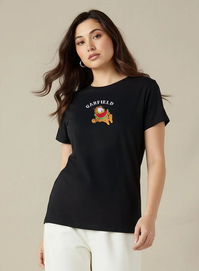 اس بي كاركترز Cotton T shirt with Garfield Embroidery