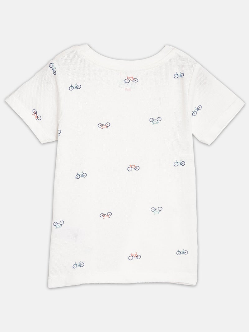 Broon Infant Boys White and Black Printed Organic Cotton T-shirt with Shorts Set - Image 3