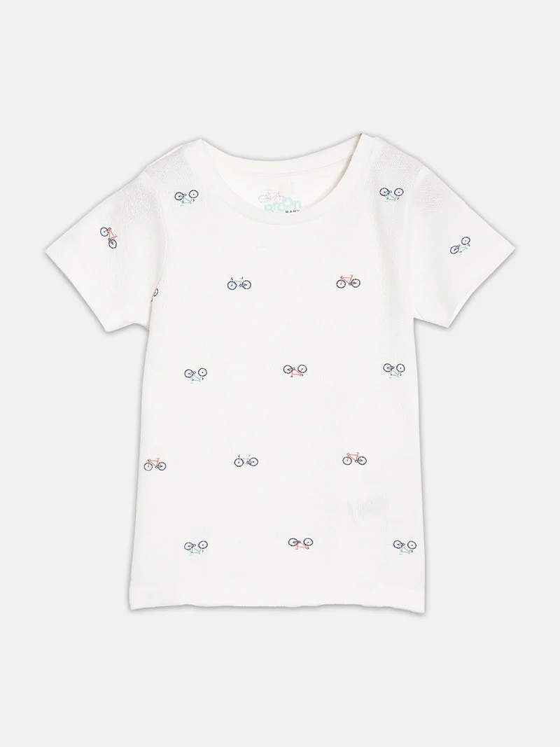 Broon Broon Infant Boys White and Black Printed Organic Cotton T-shirt with Shorts Set