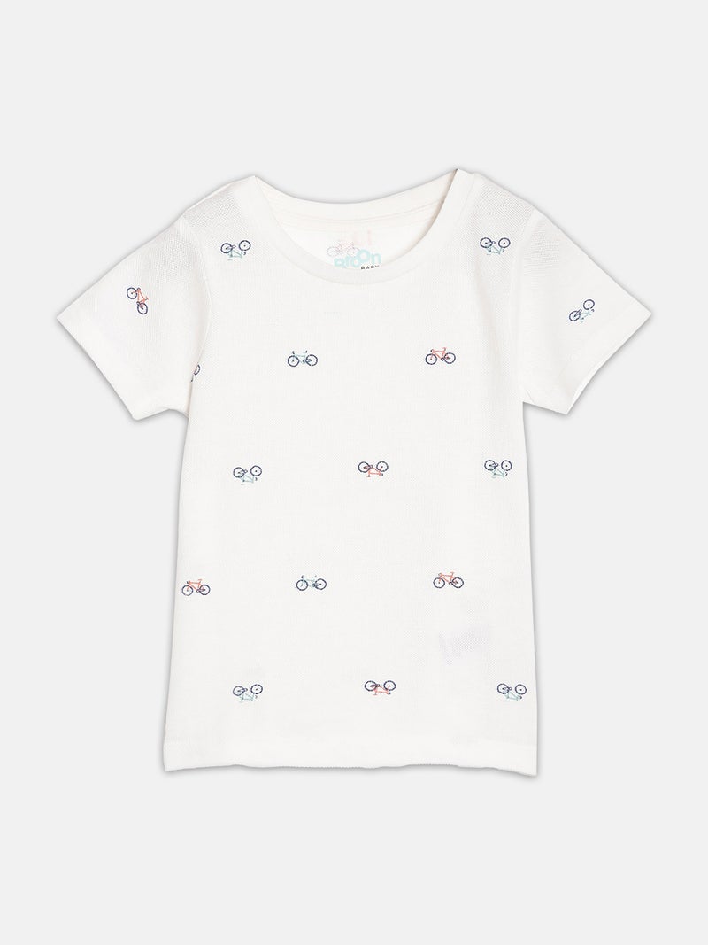 Broon Infant Boys White and Black Printed Organic Cotton T-shirt with Shorts Set - Image 2