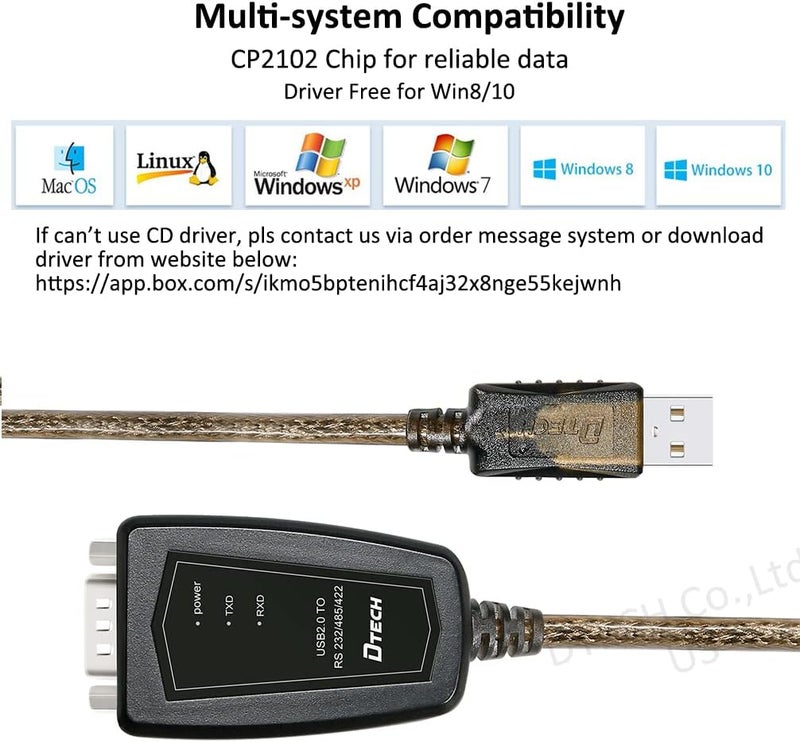دي تك محول USB إلى تسلسلي DTech، كابل RS422 RS485 R232 إلى USB (واجهة 3 في 1) يدعم 5 فولت تيار مستمر مع لوحة توصيل وأضواء LED لأجهزة التحكم المتعددة، متوافق مع Windows 11 10 8 7 XP Mac (طول 1.5 قدم) - Image 4