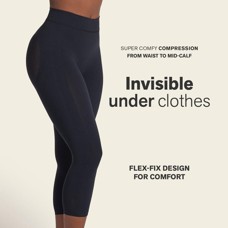 Leonisa Seamless Shapewear High-Waisted Butt Lifting Capri or Shaper Shorts Thigh Slimmer Girdle for Women Tummy Control, Black, Large - Image 2