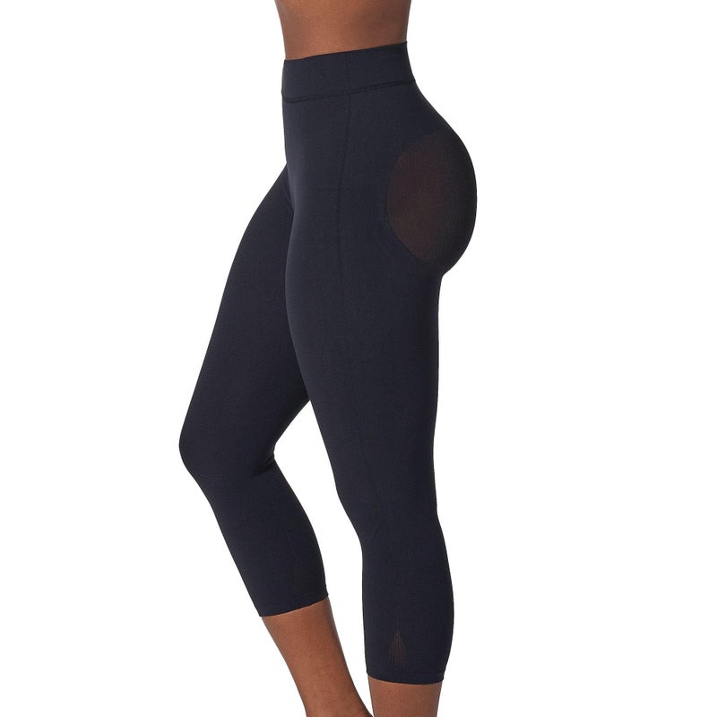 Leonisa Seamless Shapewear High-Waisted Butt Lifting Capri or Shaper Shorts Thigh Slimmer Girdle for Women Tummy Control, Black, Large - Image 1