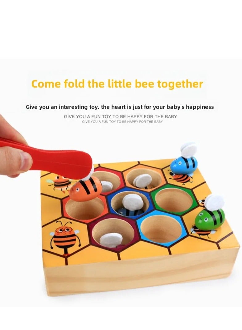 Early Learning Wooden Bug Catching Game Children's Puzzle Colour Awareness Clip Bee Toys - Image 4