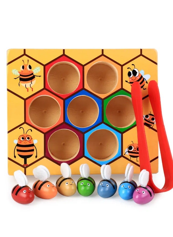 Early Learning Wooden Bug Catching Game Children's Puzzle Colour Awareness Clip Bee Toys - Image 1