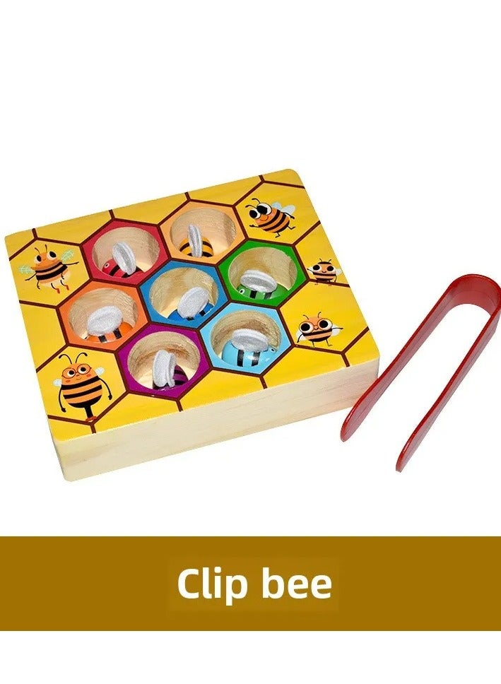 Early Learning Wooden Bug Catching Game Children's Puzzle Colour Awareness Clip Bee Toys - Image 3
