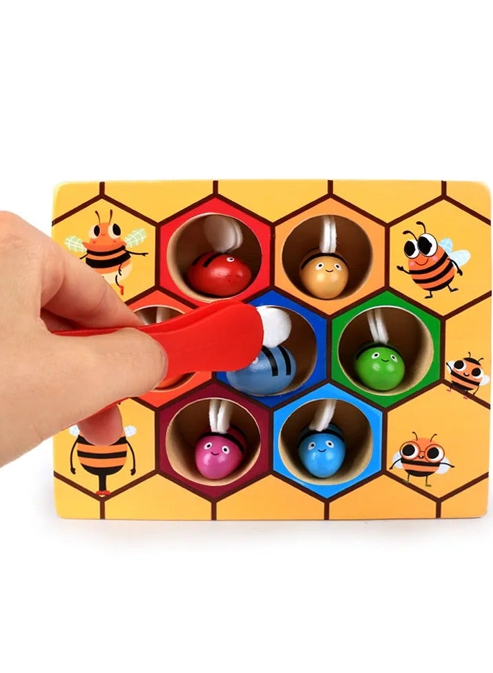 Early Learning Wooden Bug Catching Game Children's Puzzle Colour Awareness Clip Bee Toys - Image 2