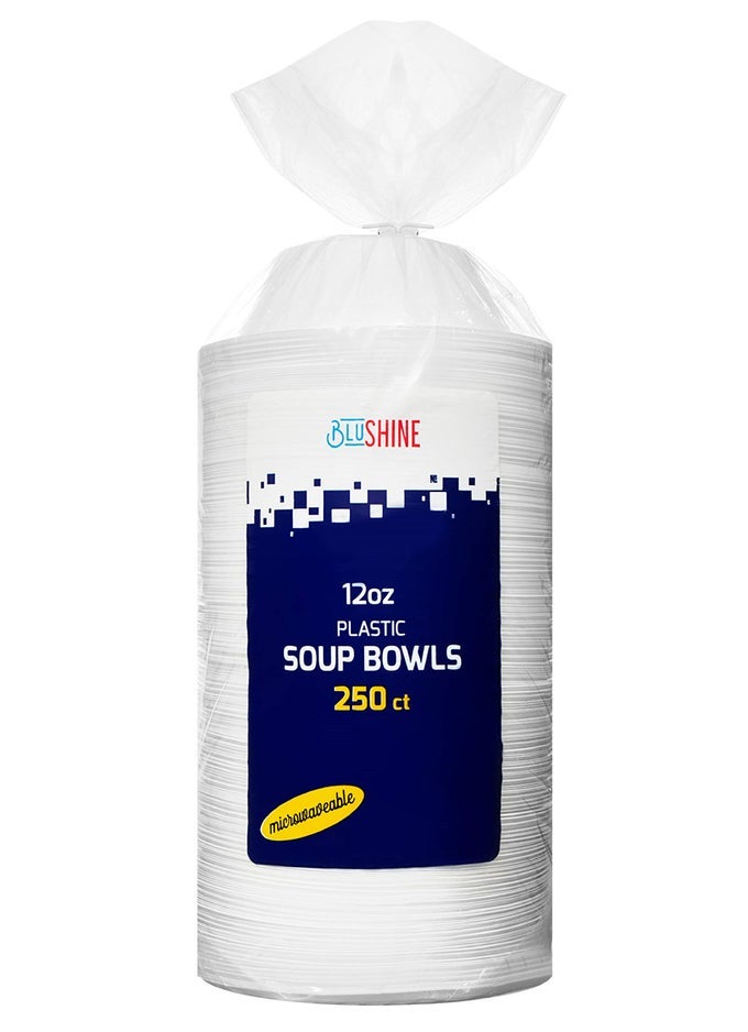250 PACK 12 OZ DISPOSABLE PLASTIC SOUP BOWL PLATES EXTREMELY STRONG AND STURDY HEATRESISTANT AND SOAKPROOF DOES NOT MELT OR CAVE IN MICROWAVE HEAVY DUTY BPAFREE PLASTIC