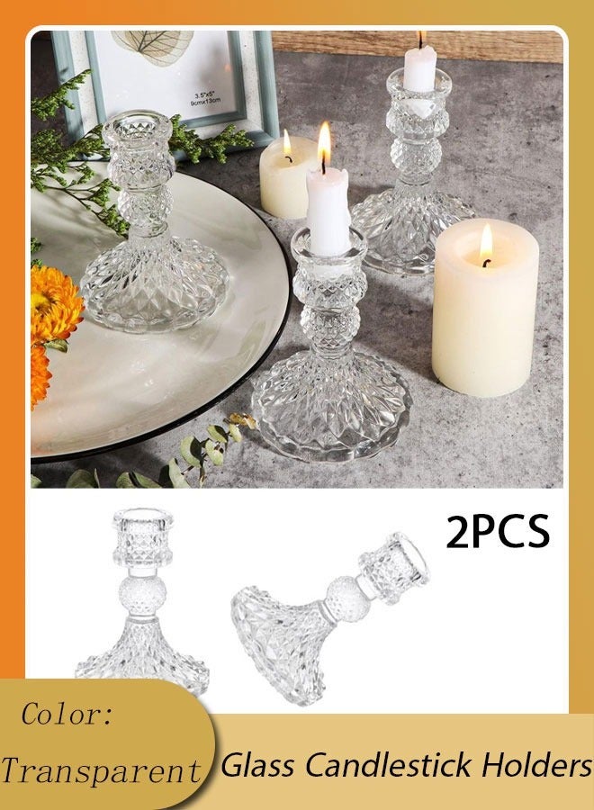 حاملات شمعدان زجاجية حامل شموع مستدقة من الزجاج الشفاف حاملات شموع كريستال أنيقة لقطع مركزية للطاولة لتناول الطعام وغرفة المعيشة وحفلات الزفاف - Image 1