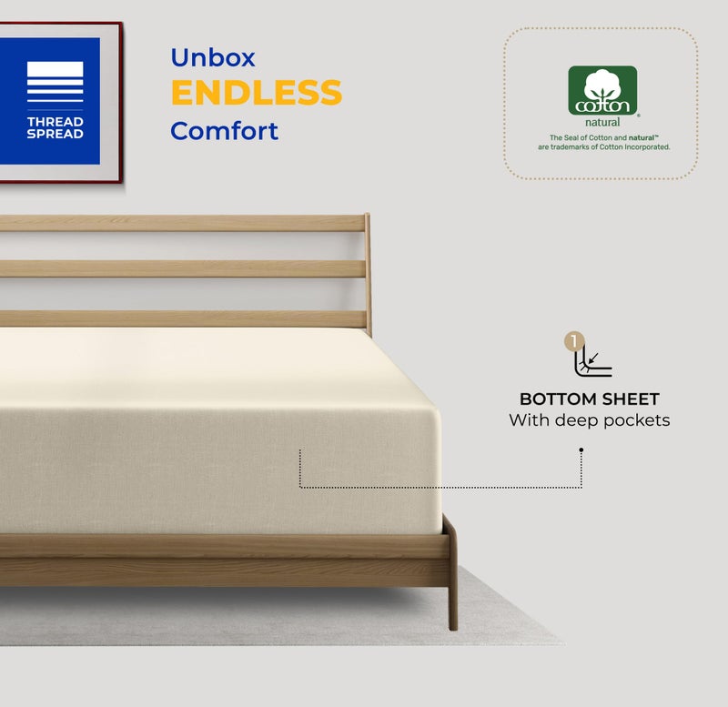 THREAD SPREAD 100% Egyptian Cotton Full Size Fitted Sheet Only - 600 Thread Count 16"" Deep Pocket Full Size Fitted Sheet  Soft Cooling Sateen Weave No Pop-Off Elastic Bottom Sheet for Adults - Ivory - Image 3