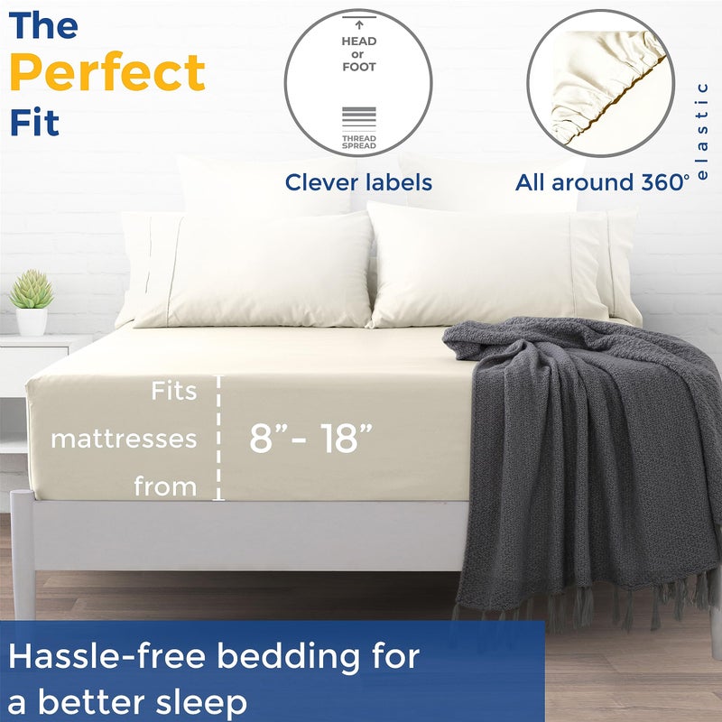 THREAD SPREAD 100% Egyptian Cotton Full Size Fitted Sheet Only - 600 Thread Count 16"" Deep Pocket Full Size Fitted Sheet  Soft Cooling Sateen Weave No Pop-Off Elastic Bottom Sheet for Adults - Ivory - Image 2
