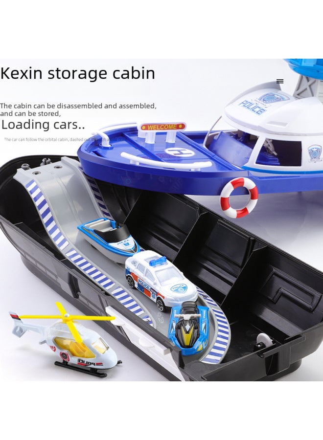 Tracked Boat Racing Car Toy Set Miniature Vehicles Ship Models Educational For 3-4 Years Old Boys-Color:English Version Red (with 10 Alloy Cars) - Image 4