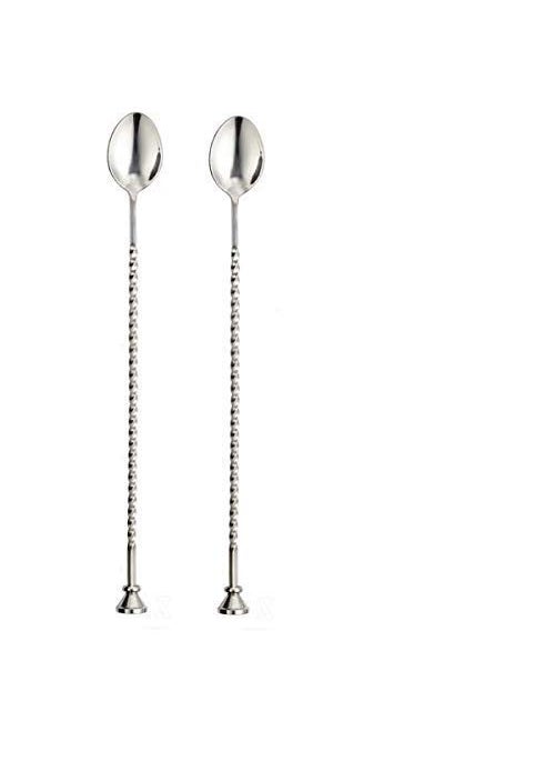 NJ NJ Stirrier Spoon Twisted with knob top, Cocktail Mixing Spoon, Long Handle Stirring Spoon, Stainless Steel Cocktail Spoon Spiral Pattern, Bar Cocktail Shaker Spoon 28 cm: 2 Pcs Set  - Image 1