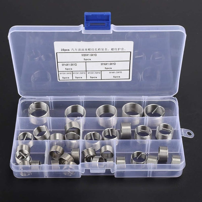 35pcs Stainless Steel Thread Repair Insert Kit, Metric Thread Tap Insertion Tool Set for Auto Engine Block, Radiator, and Machinery with M12 M14 M16 M20 Inserts - Image 3