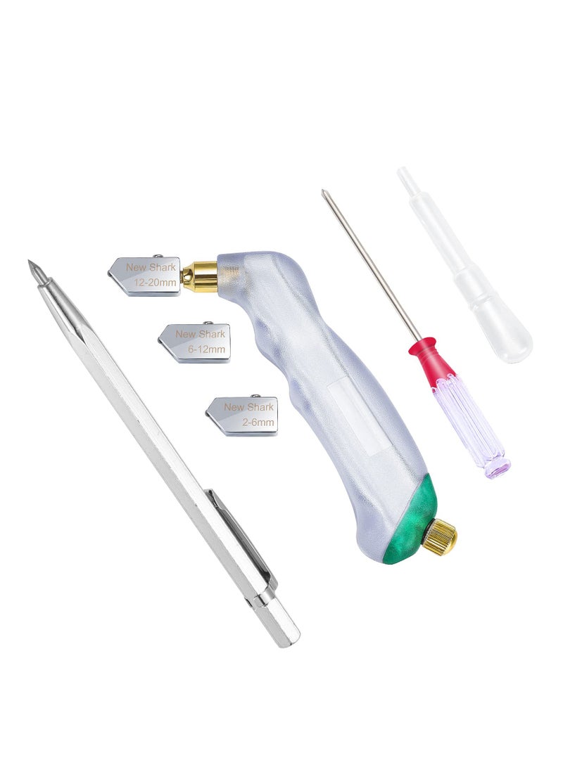 مجموعة قاطعة الزجاج، مقبض مريح من كربيد التنجستن لقطع الزجاج مع خزان زيت، رؤوس قطع قابلة للاستبدال 2-6 مم مثالية لقطع الزجاج - Image 1