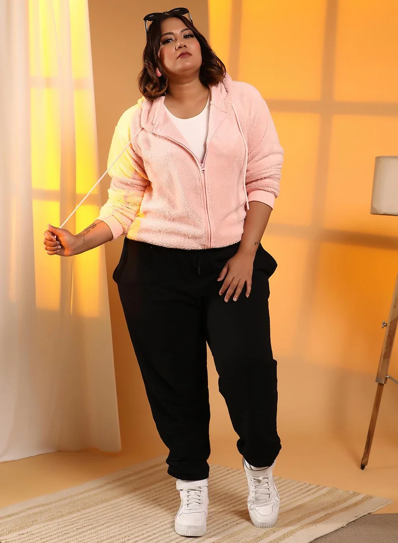 Instafab Plus Women's Baby Pink Zip-Front Fleece Hoodie