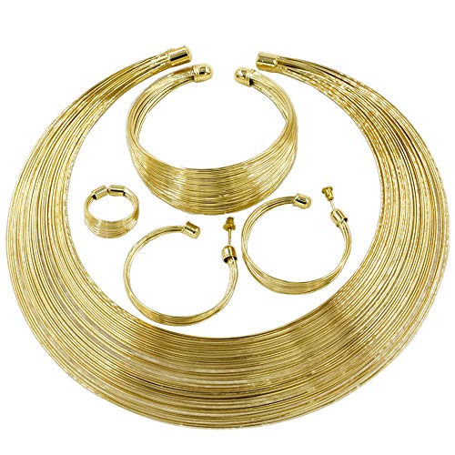 Liffly African Jewelry for Women African Statement Jewelry Set Gold Plated Jewelry for Women Weddings Dubai Gold Necklace Earrings Set - Image 1