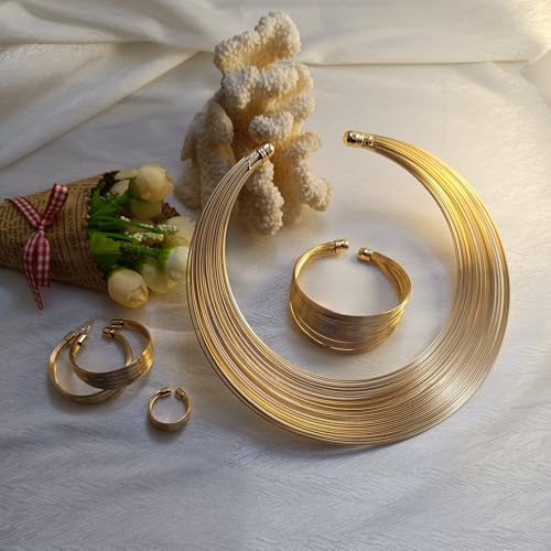 Liffly African Jewelry for Women African Statement Jewelry Set Gold Plated Jewelry for Women Weddings Dubai Gold Necklace Earrings Set - Image 2