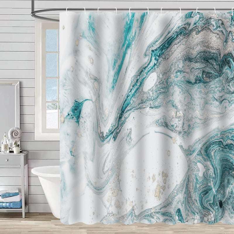 ZCHOMI Teal Marble Shower Curtain Turquoise Aqua Modern Abstract Art Shower Curtains for Bathroom Waterproof Polyester Fabric Bathroom Curtain 72 x 72 Inch with 12 Hooks - Image 1