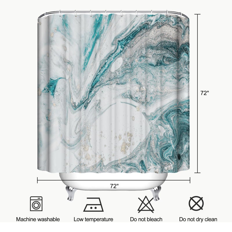 ZCHOMI Teal Marble Shower Curtain Turquoise Aqua Modern Abstract Art Shower Curtains for Bathroom Waterproof Polyester Fabric Bathroom Curtain 72 x 72 Inch with 12 Hooks - Image 5