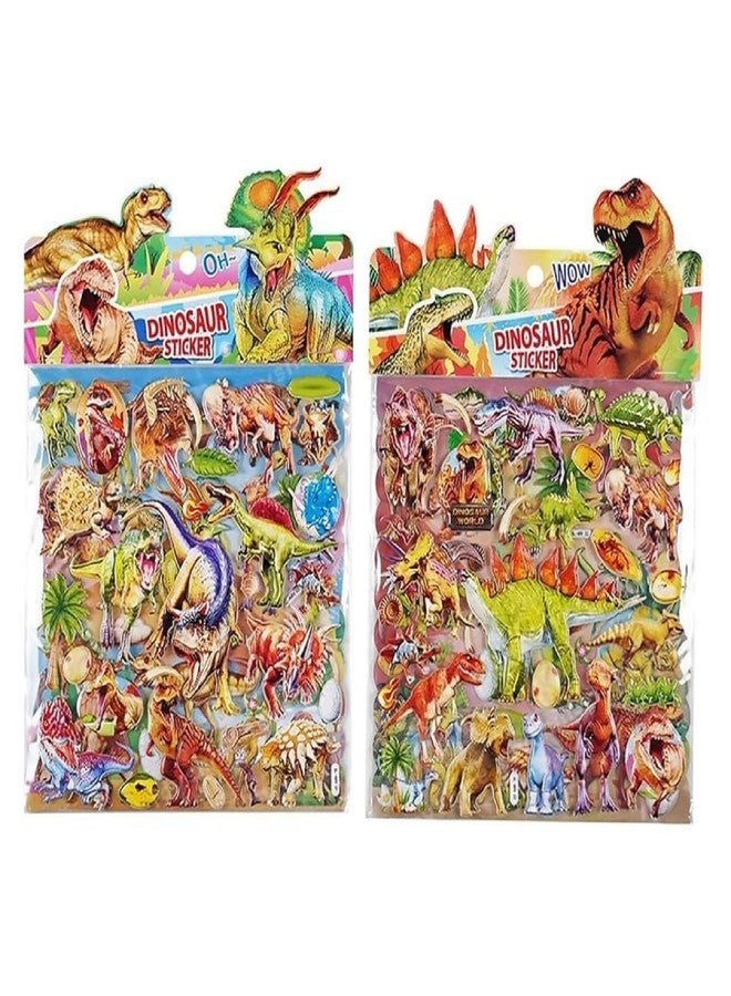 DEOXY 3D Puffy Sticker Pack of 2 Sheets Assorted Dinosaur, 108pcs Reusable Envelope Seal Stickers, Multicolor, Fantasy, Floral, Geometric, Cartoon, Irregular Shapes, Indoor Use - Image 1