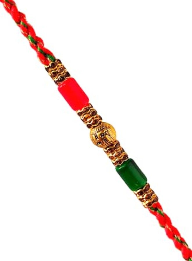 CRAYTON Red and Green Stone With Swastik Rakhi - Image 2