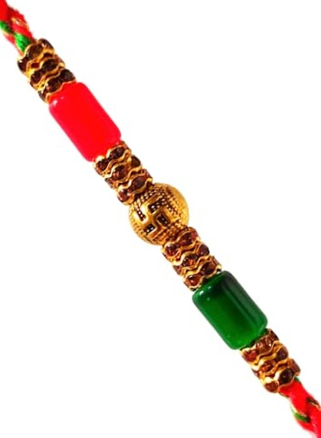 CRAYTON Red and Green Stone With Swastik Rakhi - Image 1