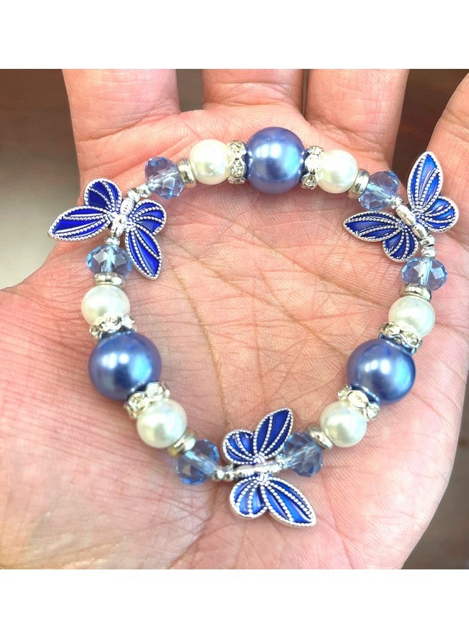 fiona Butterfly Bracelet Butterfly Jewelry Gift For Women Girls Butterfly Lovers Gift Stretch Bangle (Blue) - Image 3