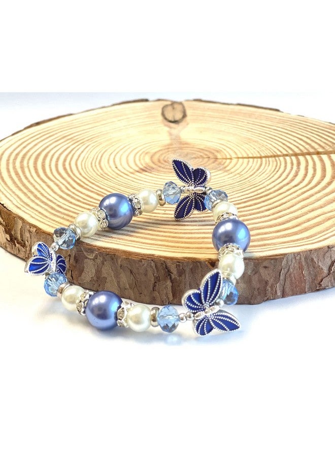 fiona Butterfly Bracelet Butterfly Jewelry Gift For Women Girls Butterfly Lovers Gift Stretch Bangle (Blue) - Image 4