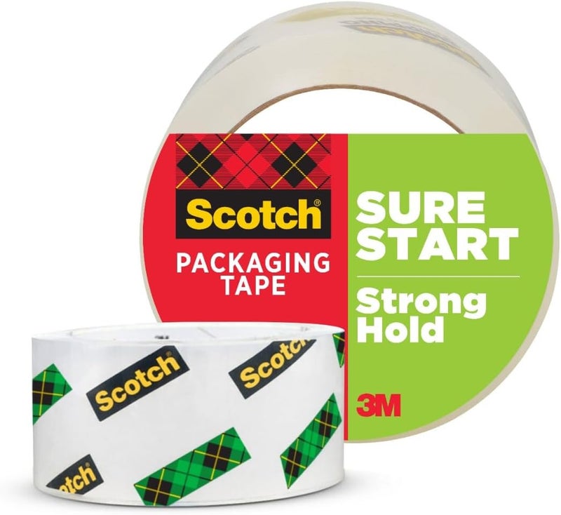 Scotch  Sure Start Shipping Packaging Tape, 1.88" x 54.6 yd, Designed for Packing, Shipping and Mailing, Quiet Unwind, No Splitting or Tearing, 3" Core, Clear, 1 Roll (345) - Image 1