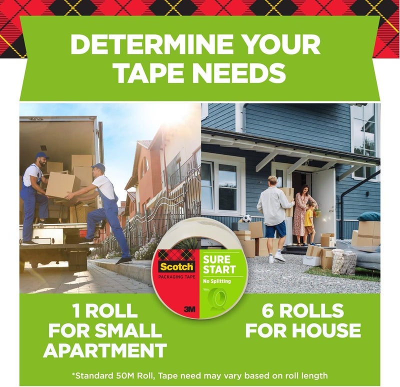 Scotch  Sure Start Shipping Packaging Tape, 1.88" x 54.6 yd, Designed for Packing, Shipping and Mailing, Quiet Unwind, No Splitting or Tearing, 3" Core, Clear, 1 Roll (345) - Image 5