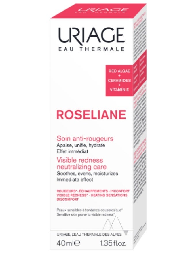 URIAGE Roseliane Anti-Redness Cream with Green Pearls, Shea Butter, Ginseng & Algae Extracts | Soothes, Hydrates, Reduces Visible Redness, Paraben-Free, Non-Comedogenic, 40 mL / 1.35 oz - Image 1