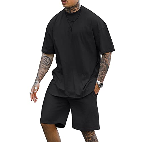 Lexiart Mens 2 Piece Outfits Casual Tracksuit Shorts Summer Sweatsuit Oversize Short Sleeve Sport Set - Image 1