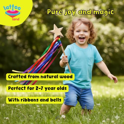 Lattooland Wooden Wizard Fairy Wand Toy for Kids | Magic Star Wand for Girls Boys | Pretend Play Toy for Imaginative Role Play | Best Birthday Return Gifts for Children - Image 2